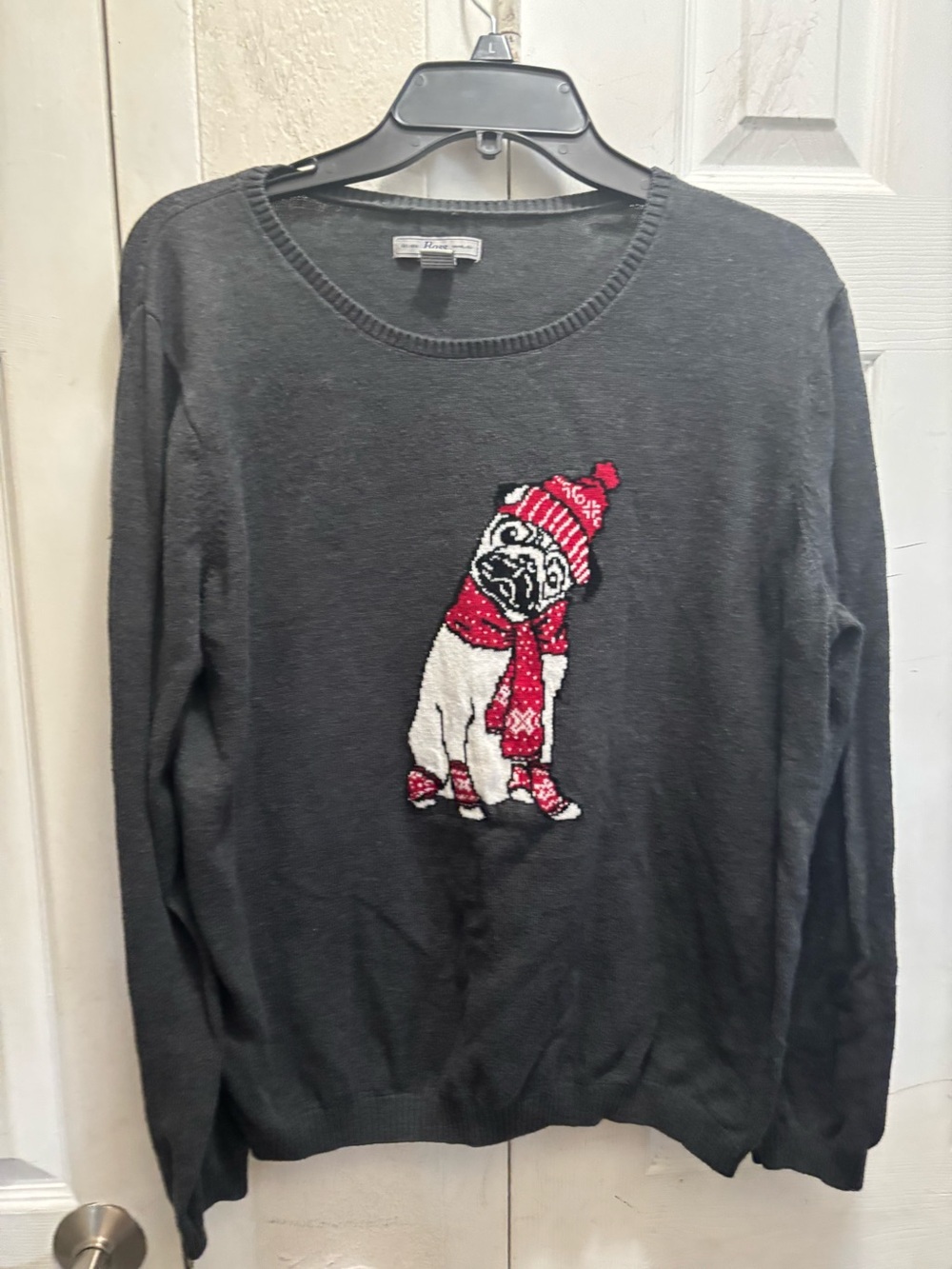 Bass Charcoal Pug Knit Sweater with Red Accent - Men's Sweater
